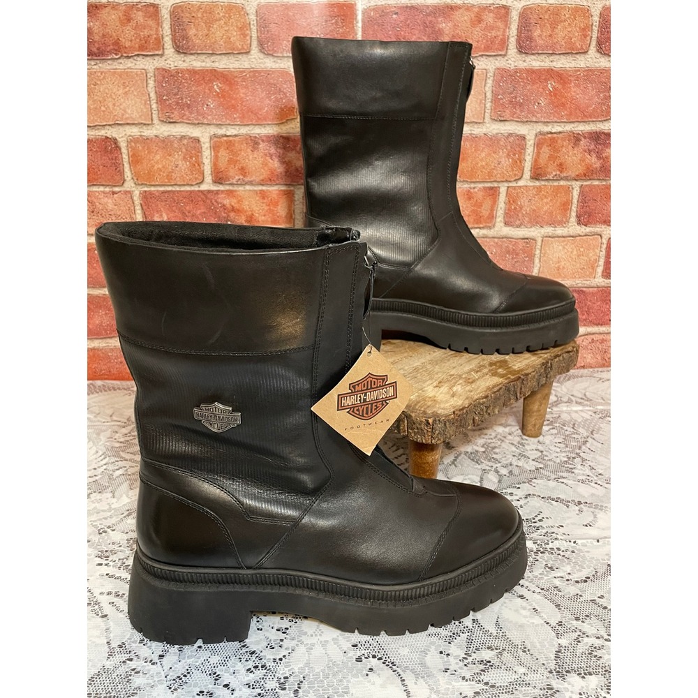 Harley-Davidson Womens Black Leather Front Zip Platform Moto Boots New D84803